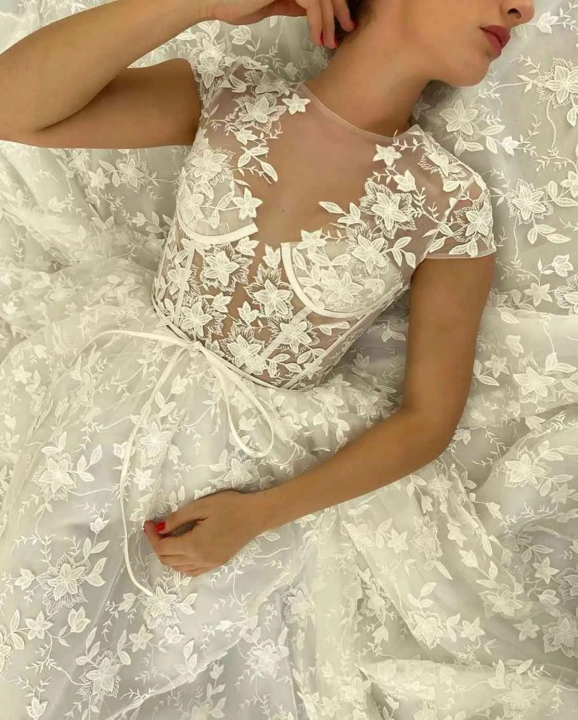 Kadın Elbise V Yaka Kısa Kollu Perspektif Dantel Beyaz Balo ES Kadın Artı Boyutu Uzun Yaz Düğün 210513