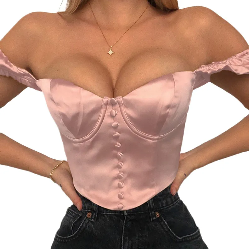 Damen-T-Shirt, Anti-Seide, kurz, freiliegender Nabel, tief ausgeschnittene Brust, großer offener V-Ausschnitt, einfarbig, Schmetterlingsärmel-Top 210522