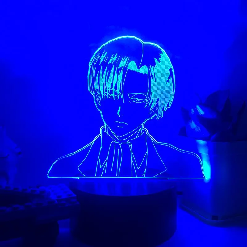 Lumières nocturnes Levi Ackerman Figure 3D Lumière LED pour attaque sur Titan Home Decor Child Birthday Gift Cartoon Table