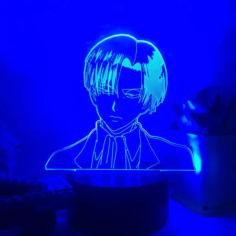 Nattljus Levi Ackerman Figur 3D LED -lampan för attack på Titan Home Decor Child Birthday Present Tecknad Tabell Anime Lamp297D