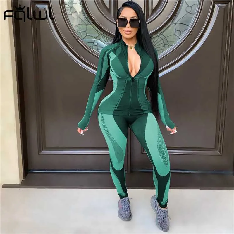 FQLWL Streetwear Bodycon Üstler ve Taytlar Joggers Ladies Trailtsuit Kadın 2 İki Parçalı Set Kadınlar Ter Takım Seti Y0625