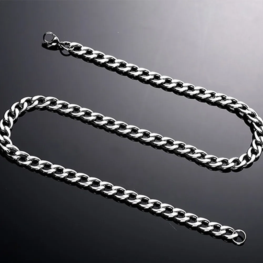 3mm 5mm 6mm 7mm rostfritt stål Flat Curb Cuban Chain Link för män Kvinnliga halsband 45 cm-75cm Längd med sammet Bag1861