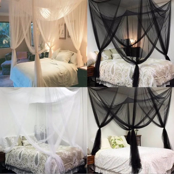 4-Hoek Bed Netting Canopy Mosquito Net voor Queen / King Sized 190 * 210 * 240cm zwart bedden gordijn kamer decoratie