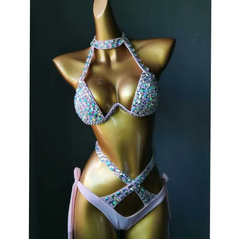 Semester diamant bikini set sexiga kvinnor badkläder baddräkt bling stenar baddräkt kristall 210722