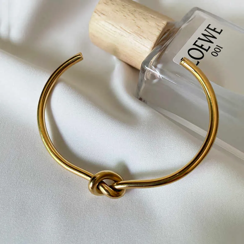 Ghidbk vintage minimalista 3.0 / 3.5mm espesso Knotted bangles aberto em declaração inoxidável aço rua pulseiras mulheres jóias q0719