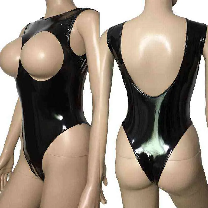 Lady Sexy Lingerie Teddies Brilhante Gloss PU Couro Aberto Peito Virilha Bodysuit Catsuit Leotard Roupa Interior Erótica Para Mulheres 2112149566813073