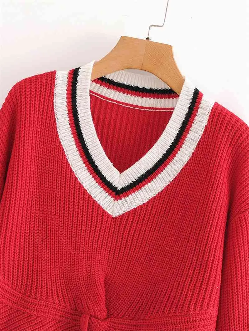 HSA Winterkleidung Frauen V-Ausschnitt Feste Verdrehte und Pullover Rotes Kreuz Langarm-kurze Jumper Pullover 210417