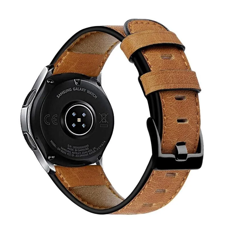 Bracelets de montre Bande de 22 mm ; Bracelet en cuir Crazy Horse pour Galaxy, 46mm, Gear S3, Applicable ou Compatible, Bracelet Frontier Huaw267i