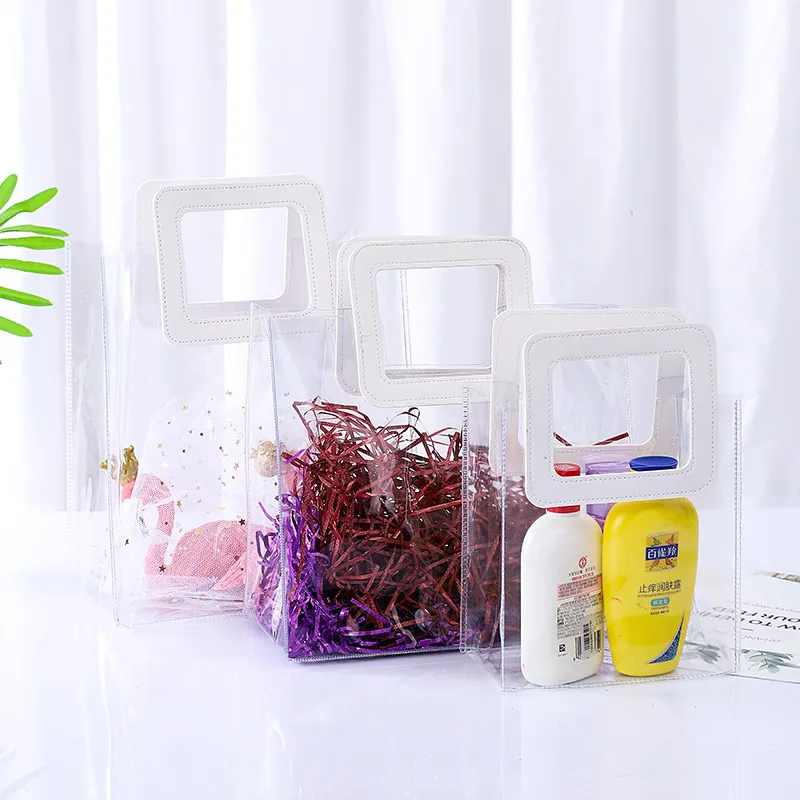 PVC Transparent Gift Bag Perfume Cosmetic Packaging Bags Wedding Birthday Baby Shower Gift Bag Flower Bag Wholesale