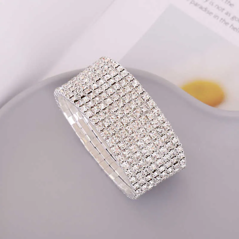 Pulsera con incrustaciones de diamantes de imitación completos Mutilayers High Stretchy Sparking Pulsera Personalidad Joyería de moda Regalo para mujeres A66 Q0719