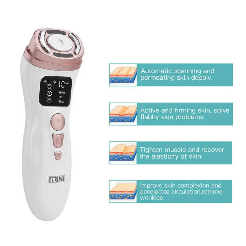 Mini HIFU Machine Ultrasound RF EMS Microcurrent LED light therapy Face Lifting Tightening Anti Wrinkle Skin Care Product 220114