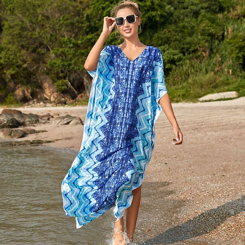 Tallas grandes de secado rápido Kaftan Túnica Beach Cover Up Saida de Praia Traje de baño Mujeres Bikini Cover-ups Pareo Sarong Beachwear Q1223 210420