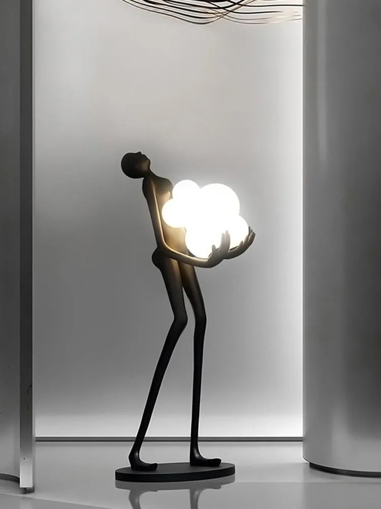 Lâmpadas de assoalho Arte Moderna Escultura Humanóide Lâmpada Abstrata Resina Preta Ornamentos Paisagem Decoração Artesanato LED270A