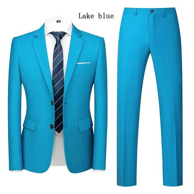 Homem Dois Peça Terno Slim Fit Smoking para Casamento Prom Groomsmen 2 Botão Conjunto de Jaqueta e Calças Conjunto de 8 cores sólidas disponíveis x0909