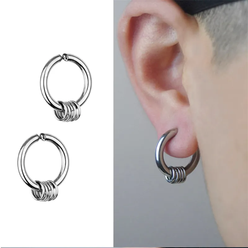 Clip on Ohrstahl Schmerzlose Männer Edelstahl Fake Hoops Ohrringe für Teenager Frauen Männliche Punk Coole Sachen Nicht Piercing ohne Löcher