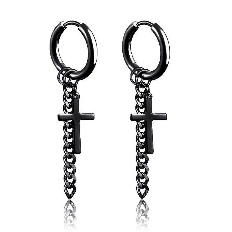 Boucles d'oreilles en acier inoxydable, e, Clip d'oreille, pendantes pour hommes/femmes, Punk noir, Piercing, fausses boucles d'oreilles, bijoux cadeau