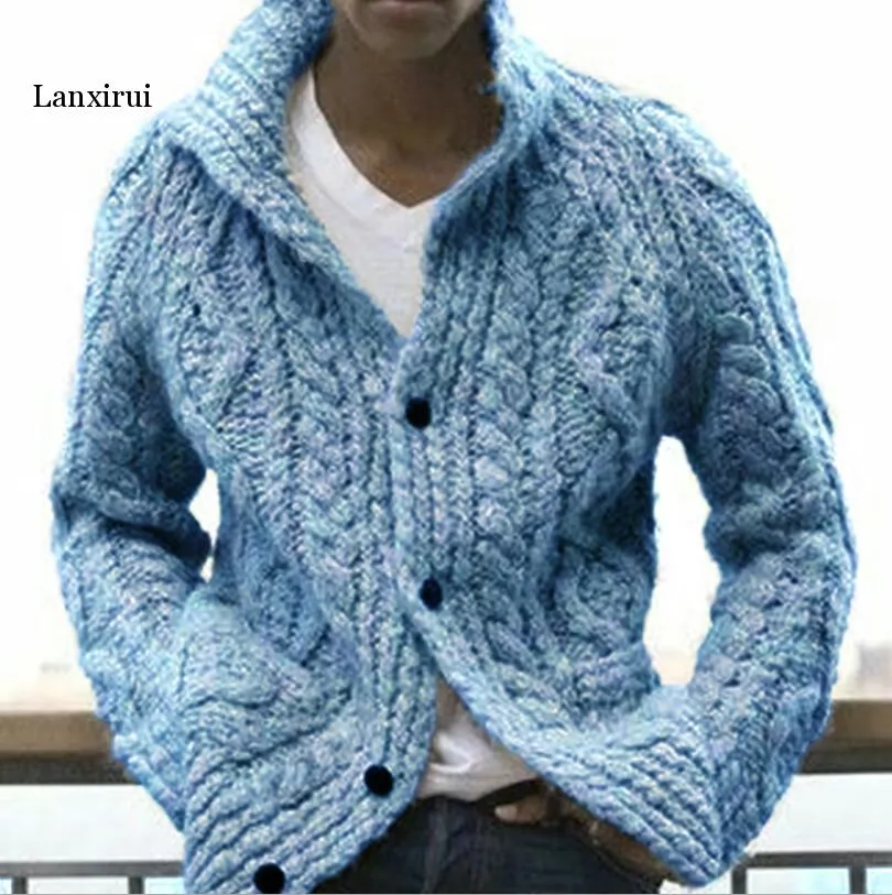 Men Sweater Autumn Winter Cardigan Single Breasted Sweater Mens Long Sleeve Casual Lapel Loose Sweaters