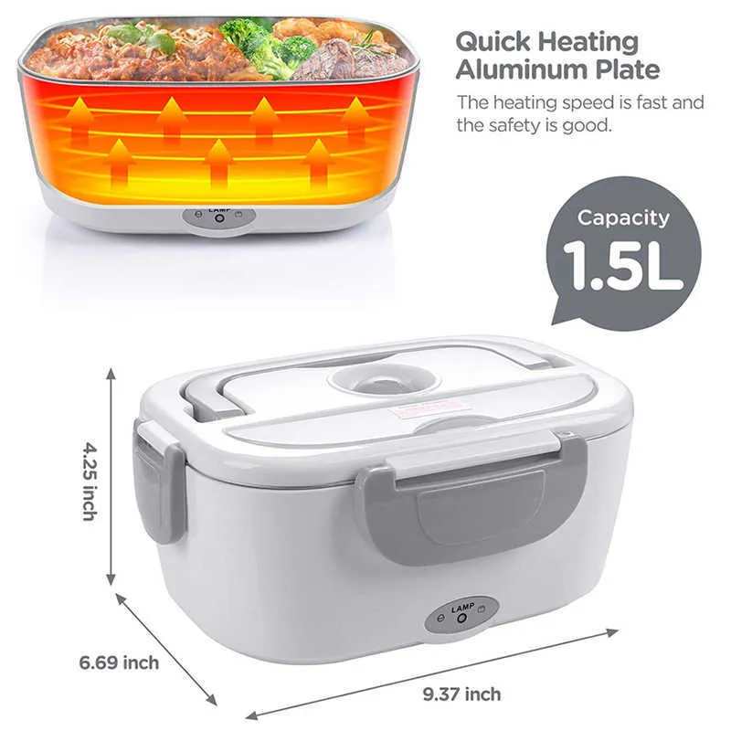 Electric Lunch Box Food Heater Warmer Container Stainless Steel Travel Car Work Heating Bento Box 12V 24V 110V 220V US EU Plug 210925