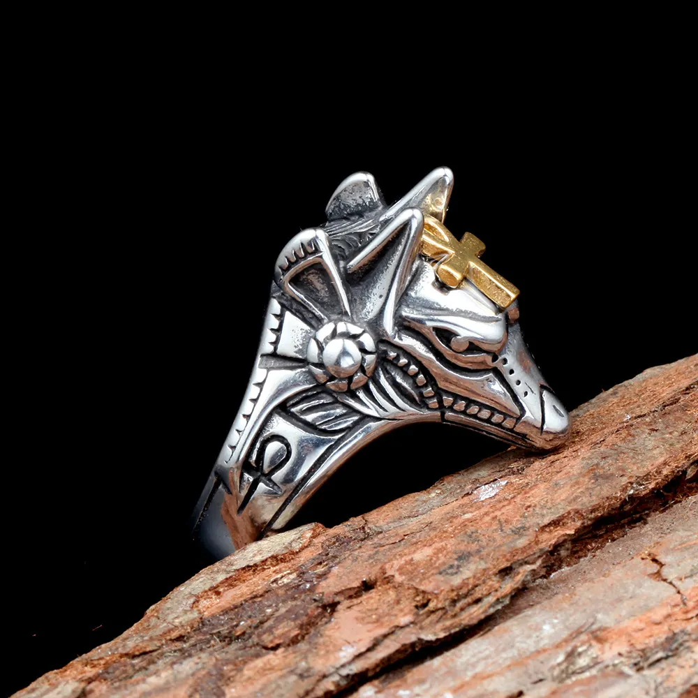 Delicate Ring Aggressive and Creative Anubis Egyptian Cross Titanium Steel Men039s Punk6192872