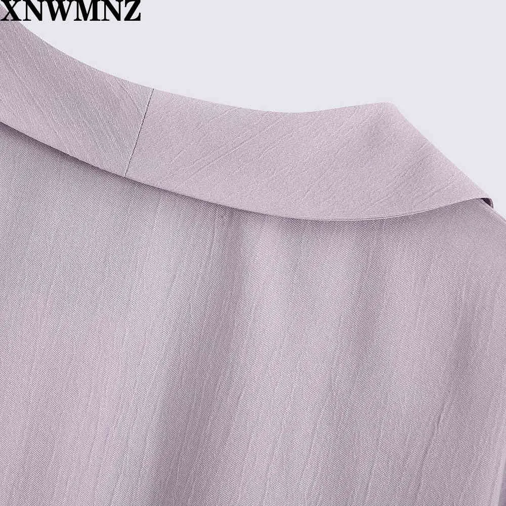 Za Flowing shirt with tie lilac Johnny collar cropped shirt with long cuffed sleeves Front knot detail at the hem Button-up 210510