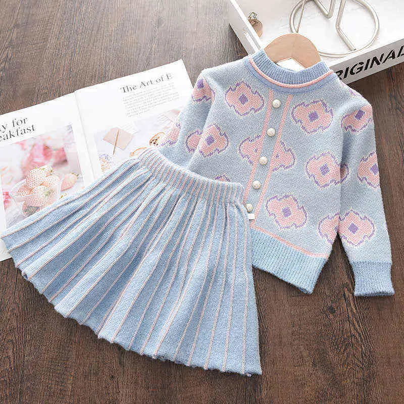 Bear Leader Baby Girls Sweater Clothing Outfit est Winter Knitted Ruffles Solid Color Casual Top Suspender Skirt 211224