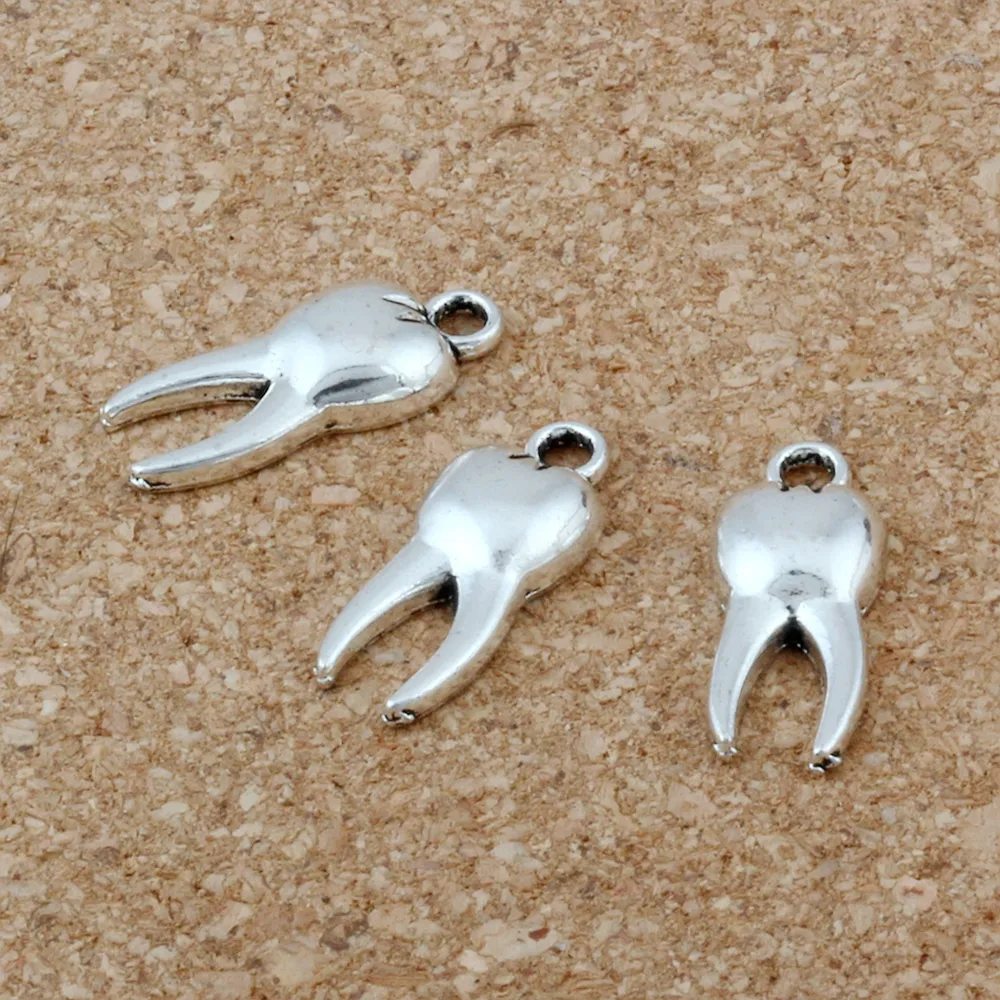 500 Stück Antik-Silber-Legierung Zombie-Zahn-Charm-Anhänger für Schmuckherstellung, Ohrringe, Halskette und Armband, 8 x 20 mm, A-197271E