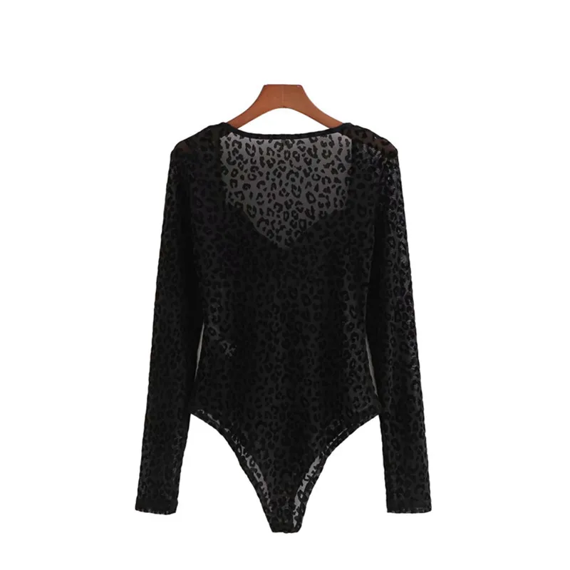 Sexy Woman Slim Leopard Lace Patchwork Bodysuits Spring Fashion Ladies Club Female Chic Streetwear Bodysuit 210515