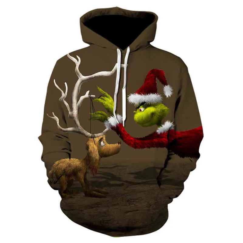 Sweat À Capuche D'hiver Pour Hommes Grinch 3D Imprimé Sweat Harajuku Vert Style De Mode De Bande Dessinée À CapuchePullover Survêtements Pull 211202