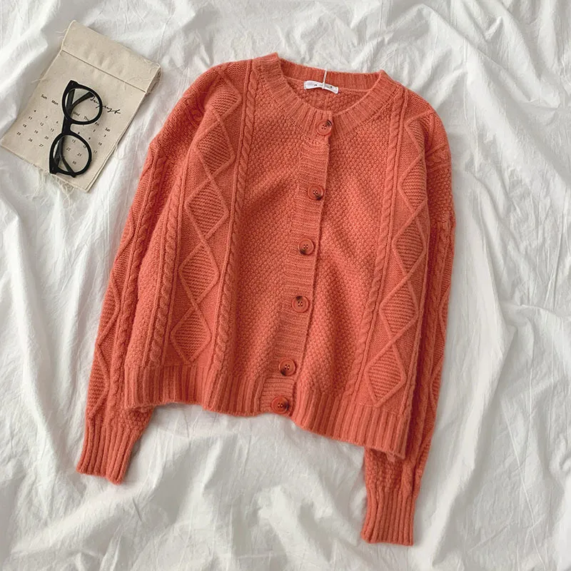 Korobov Outono Nova Chique Estilo Preppy Knit Suéters Coreano O Neck Manga Longa Cardigans Vintage Elegante Escritório Lady Sueter Muejer 210430