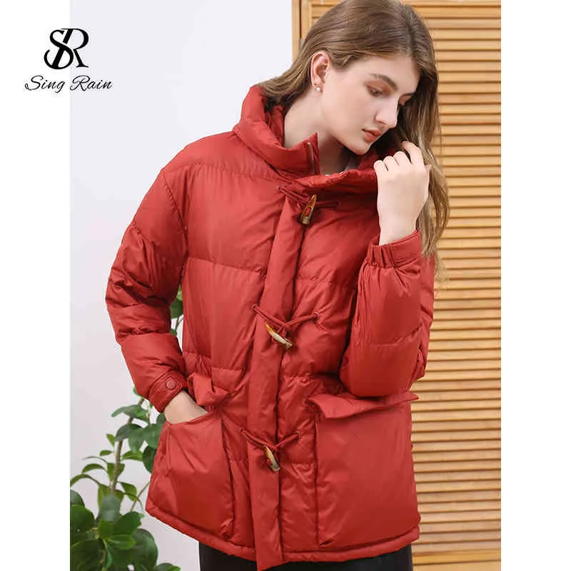 Women Thicken Hooded Down Jacket Winter Fashion Oversized Ultra Light Overcoat Horn Button White Duck Warm Down Coat 210419