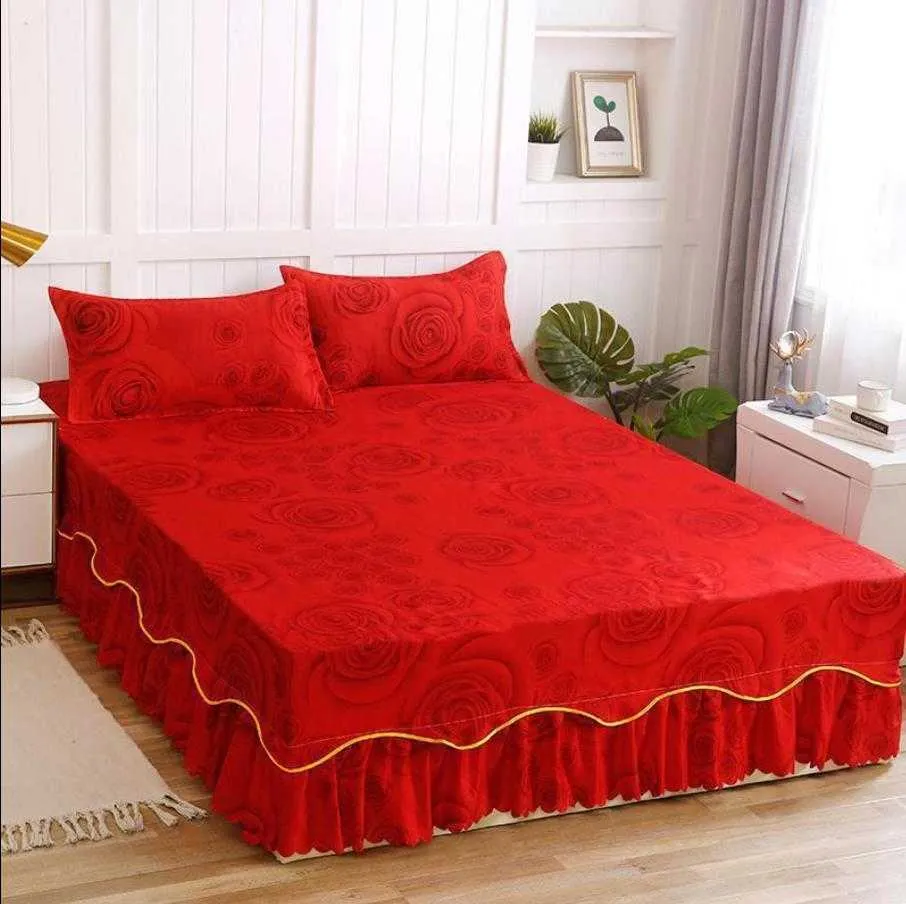 ベッドスカートスーツファッションヨーロッパアメリカンスタイル 1 ベッドカバー + 2 枕カバー寝具ベッドシート寝室の装飾用品 F0001 210706