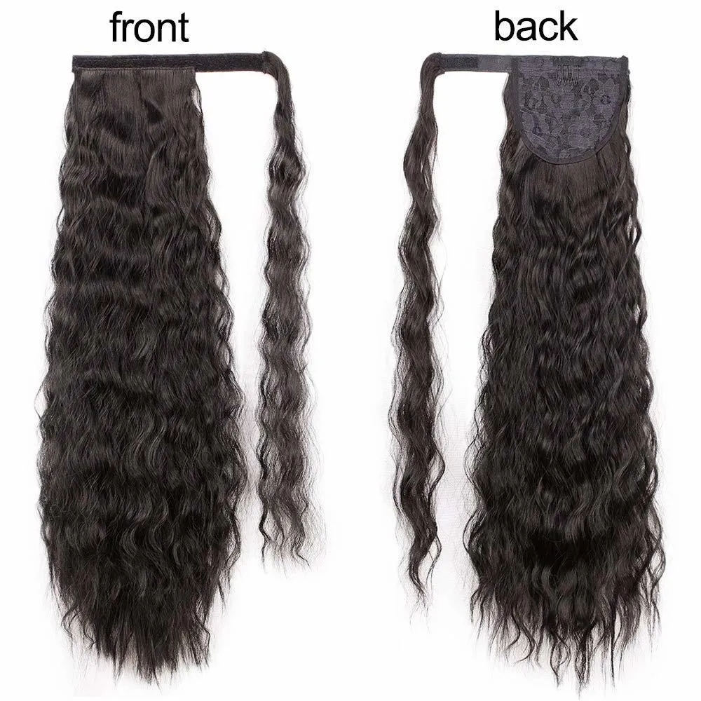 Curly Long Ponytail Syntetic Piece Wrap On Clip Extensions Ombre Brown Pony Tail Blonde Fack Hair8133293