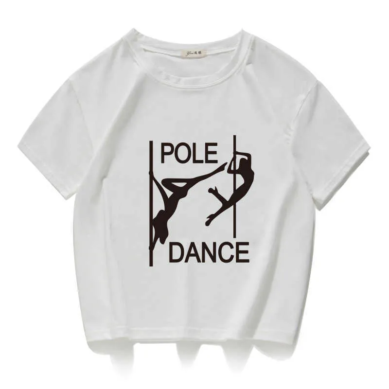 Pole Dance Graficzne Funny Casual Kobiety Crop 100% Bawełna Krótki T Shirt Kobiety Camisetas Verano Mujer Ubrania Harajuku 210720