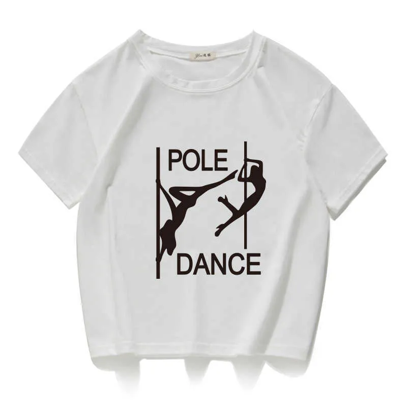 Pole Dance Graphic Funny Casual Women Crop Top 100% Bomull Kort T-shirt Kvinnor Camisetas Verano Mujer Kläder Harajuku 210720