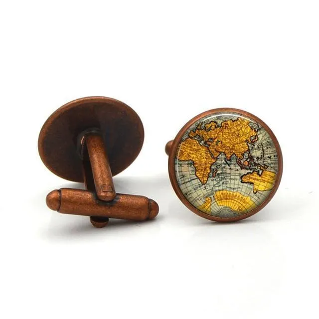 Pyjtrl Mężczyźni Moda Ziemia Planeta Mapa świata Metal French Cufflinks Sleeve Stud Akcesoria