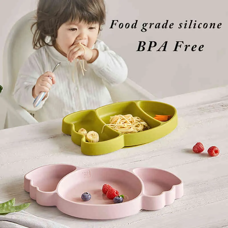 BC Babycare Plaque d'aspiration de division pour bébé Bol en forme d'animal mignon Assiette en silicone Plateau d'alimentation pour enfants Vaisselle sans BPA Plats à manger G1210