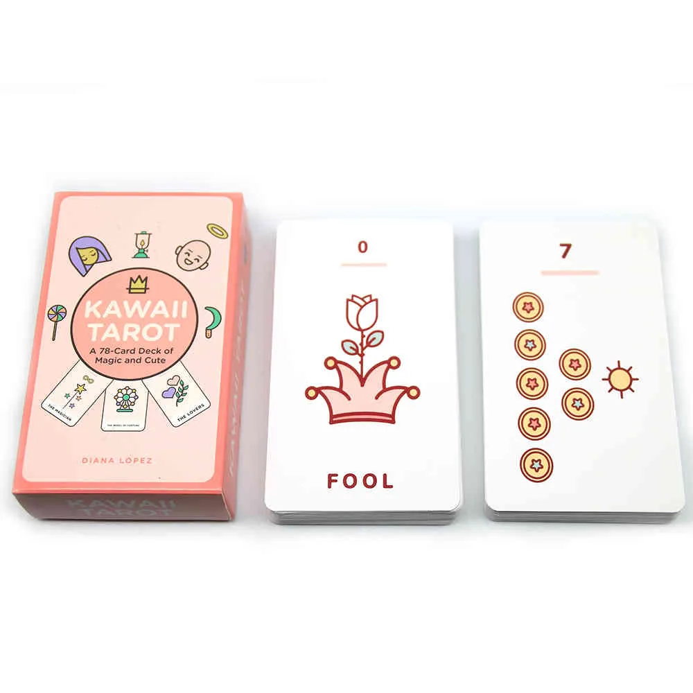 Il mazzo di carte Magiche da 78 carte dei Tarocchi Kawaii e il libro carino Diana Lopez presenta sia i collezionisti kawaii dal design dolce in colori pastello