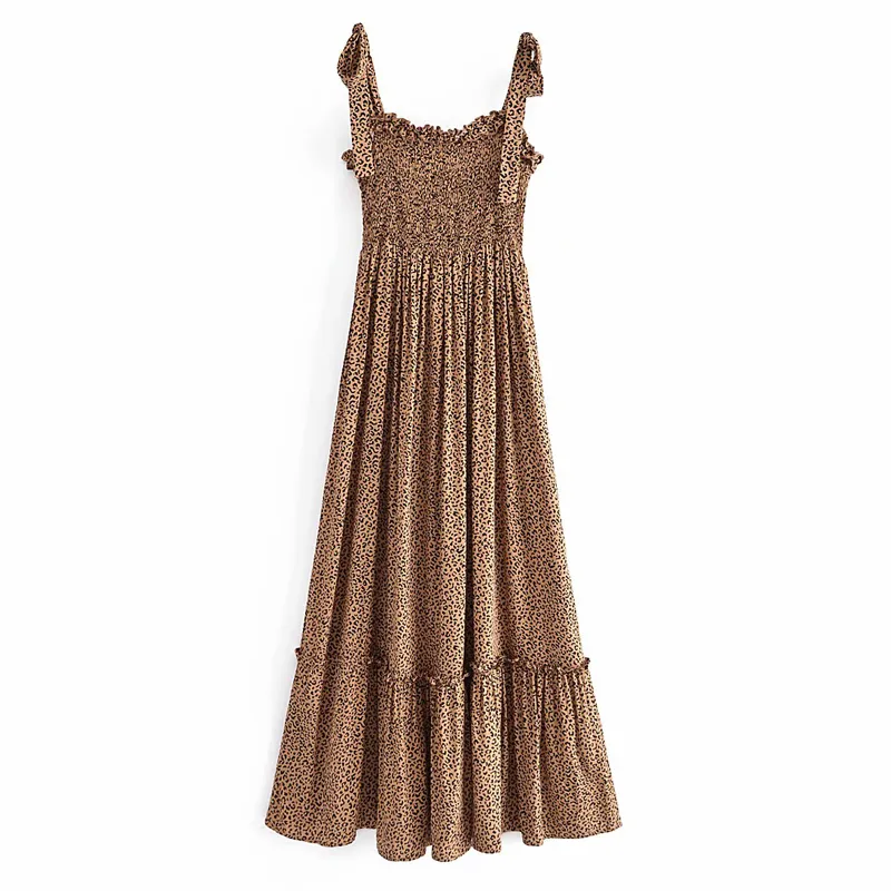 Dames zomer mode luipaard tank jurk mouwloze fit en flare elastische buste vrouwelijke vintage elegante middenkalf jurken 210513