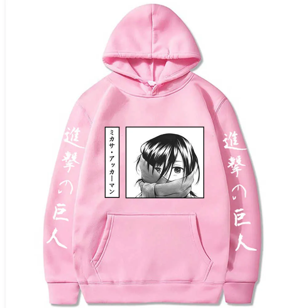 Harajuku dessin animé attaque sur Titan Kawaii Mikasa Ackerman sweats à capuche hommes drôle Manga Shingeki No Kyojin graphique surdimensionné sweat G1019