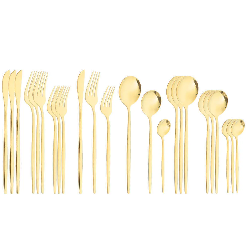 Covered Golden Stainless Steel Cutlery Gold Tableware Cutlery Dinner Set LNIFE Fork and Spoon Couverts De Table Vaisselle X02353