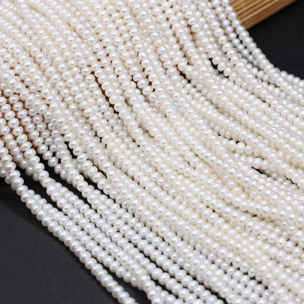 Perle d'eau douce naturelle de forme plate, perles amples d'isolation pour la fabrication de bijoux, accessoires de bracelet et de collier à faire soi-même, 3-4mm