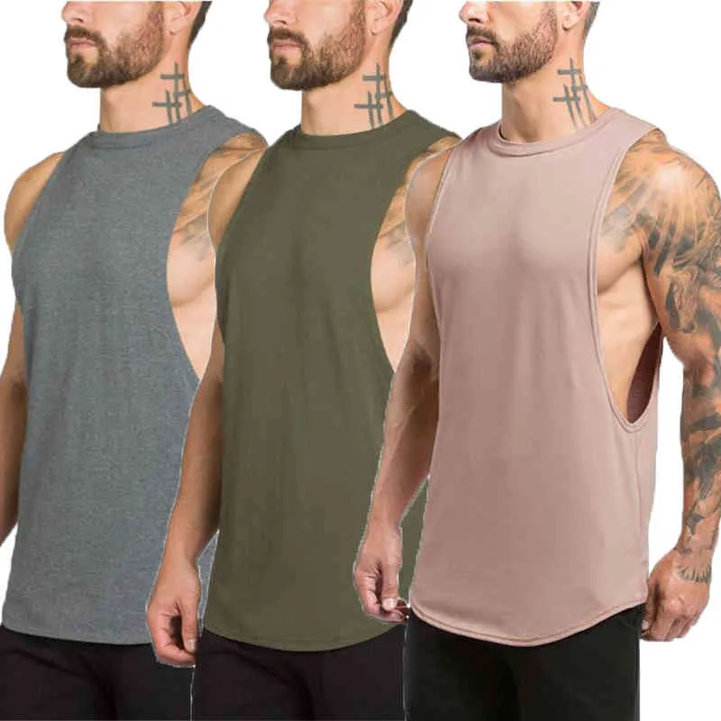 3 Pack Fitness Kläder Blank Ärmlös Skjorta Mens Gym Stringer Tank Topp Bodybuilding Men Sportkläder Undershirt Fashion Vest 210421