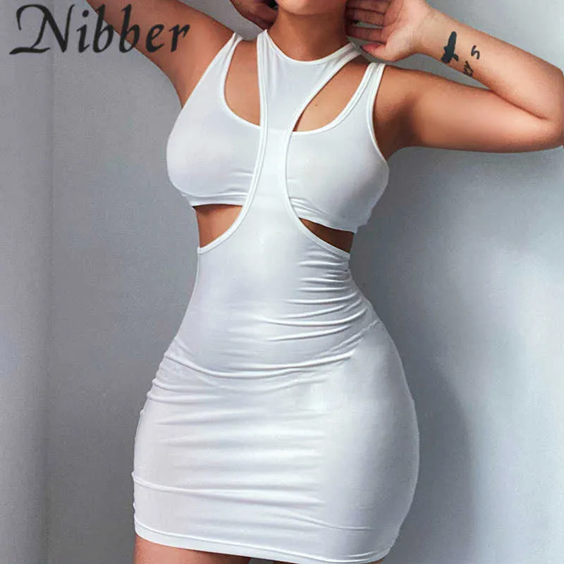 Nibber Y2k Pure Color Sexy Cut Out 2 Two Piece Mini Dress Sets Women Summer Sleeveless Bandage Bodycon Dresses Party Clubwear Y0823