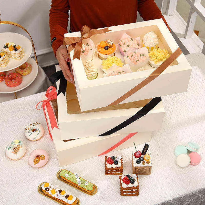 Pieczenia Przezroczysty Okno Muffin Pole Jajko Tarta Cupcake Pudełko Opakowania 4/6/12 Qifeng Open Card Flip Carton 10 sztuk CX220125