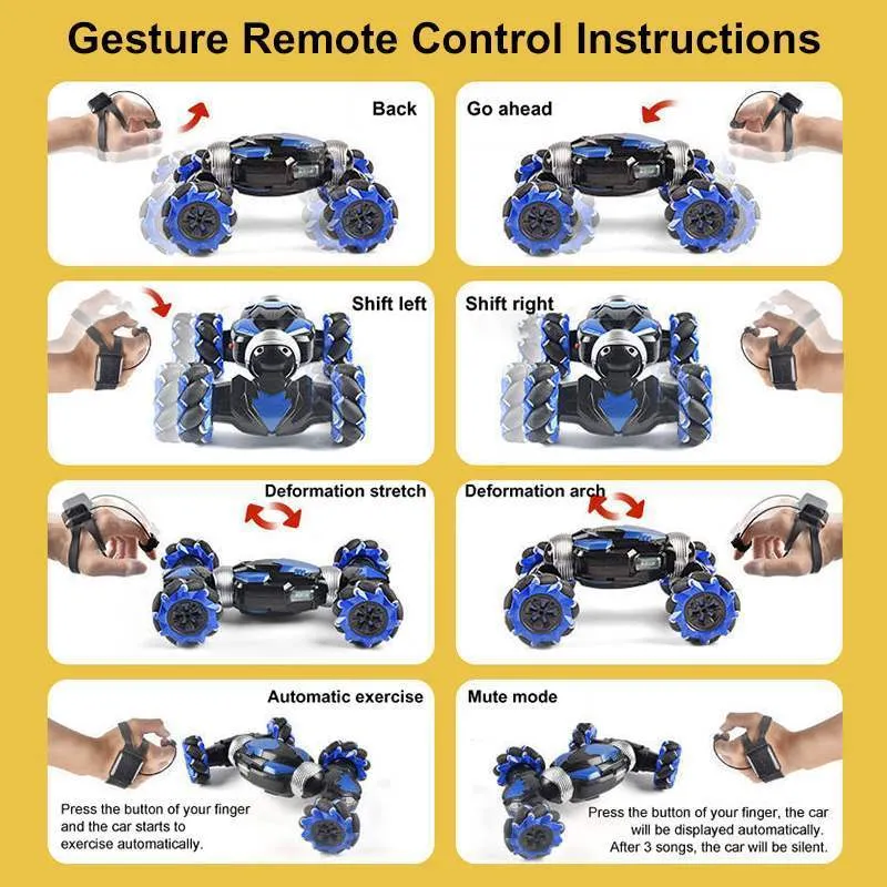 2.4GHz 4WD RC Car Radio Gesture Induction Music Light Stunt Twist Remote Control Road Drift Vehicle Gifts for Christmas 220315