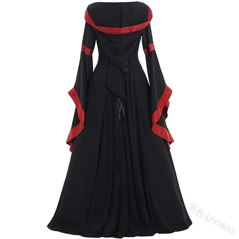 donne Nuovo abito medievale costume rinascimentale gotico Cosplay con cappuccio abito lungo donna retrò Steampunk abiti fantasia Halloween 5XL Y0913