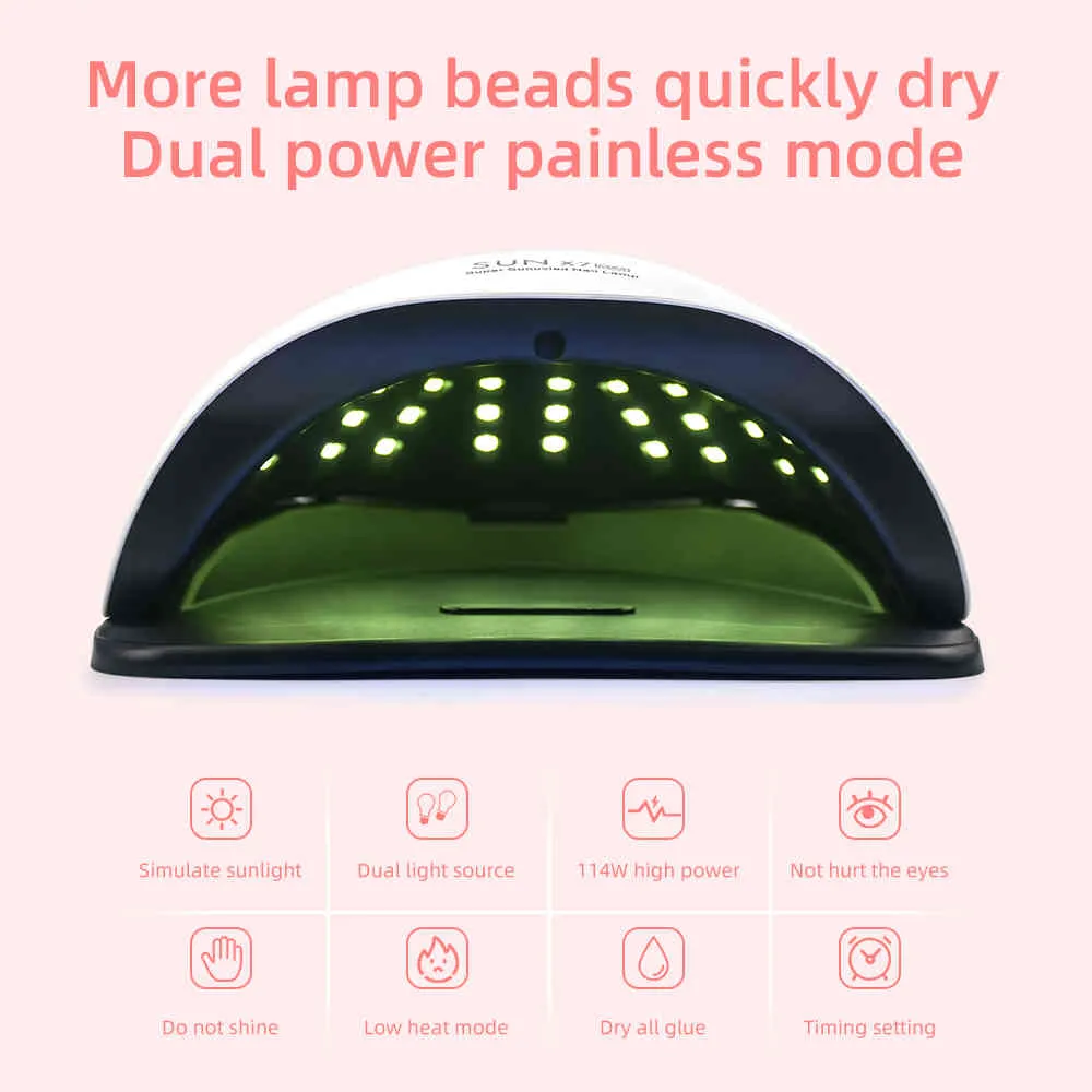 114W Secador de doble mano LED Lámpara UV para curar esmalte de uñas de gel con detección de movimiento Herramienta de salón de manicura