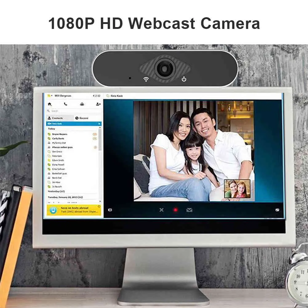 Webcam d'ordinateur avec Microphone intégré 2MP Full HD 1080P, vidéo grand écran, accessoires de travail à domicile, caméra Web USB pour PC