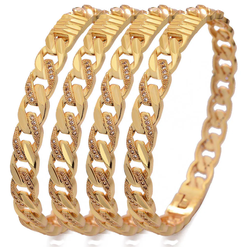 4 pz/lotto Braccialetto di Colore Dell'oro Puro Le Donne 24 k Placcatura Micro-intarsiato Braccialetto di Zircon Braccialetto di Modo Dell'oro Delle Donne/ragazze Braccialetti Q0720