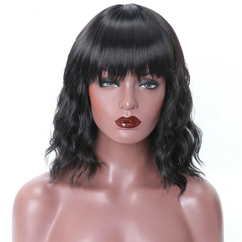 Женские короткие синтетические волосы Боб для косплея с челкой 1B, черные объемные волосы Remy Wigs9589920